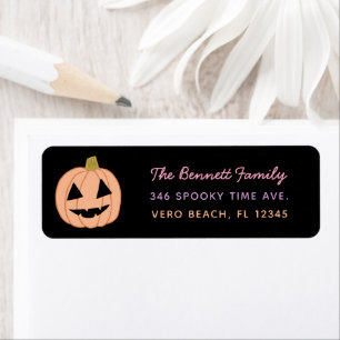 Cute Pastel Pumpkin Halloween Returadress Black Etikett