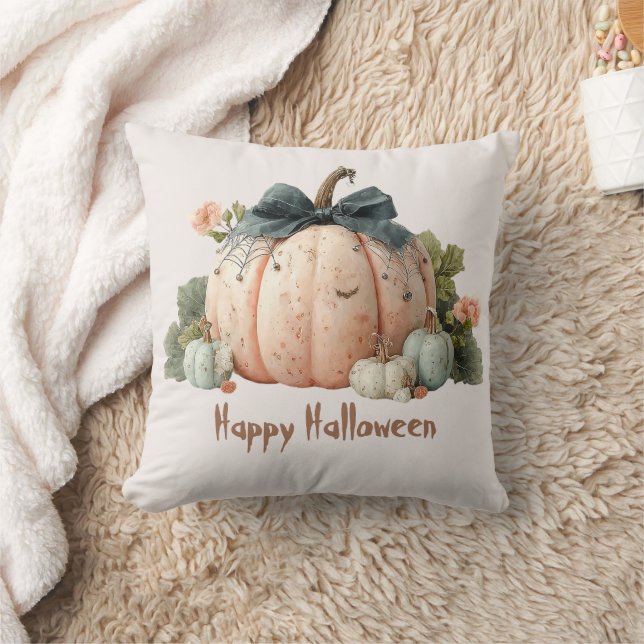 Cute Pastel Pumpkin Happy halloween Kudde (Filt)