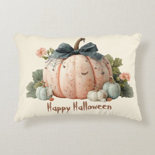 Cute Pastel Pumpkin Happy halloween Prydnadskudde (Framsidan)