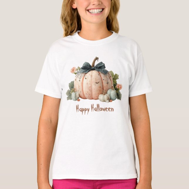 Cute Pastel Pumpkin Happy halloween T Shirt (Framsida)