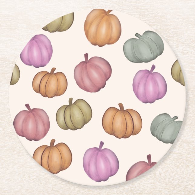 Cute Pastel Pumpkin Pastel Mönster Party Underlägg Papper Rund (Framsidan)