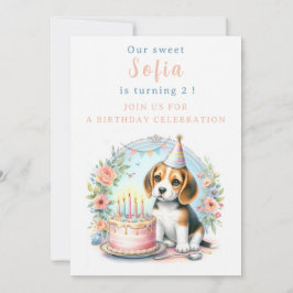 Cute Pastel Puppy Beagle - födelsedag Inbjudningar