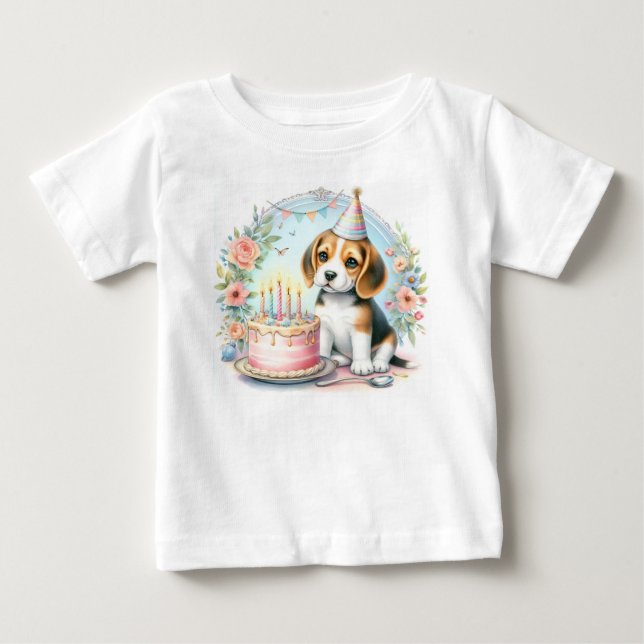 Cute Pastel Puppy Beagle - födelsedag T Shirt (Framsida)