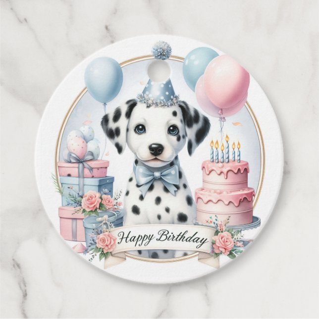 Cute Pastel Puppy Dalmatien - födelsedag Gåvor Etiketter (Framsida)