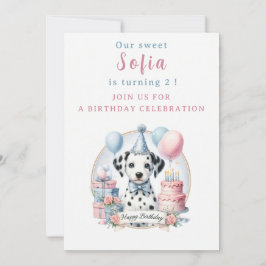 Cute Pastel Puppy Dalmatien - födelsedag Inbjudningar