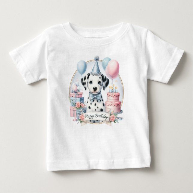 Cute Pastel Puppy Dalmatien - födelsedag T Shirt (Framsida)