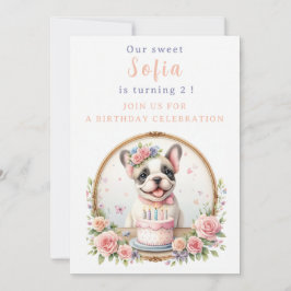 Cute Pastel Puppy Fransk Bulldog - födelsedag Inbjudningar