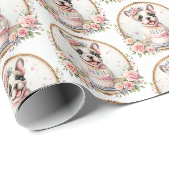Cute Pastel Puppy Fransk Bulldog - födelsedag Presentpapper (Rullad Hörn)