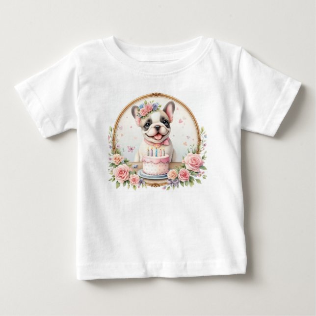 Cute Pastel Puppy Fransk Bulldog - födelsedag T Shirt (Framsida)