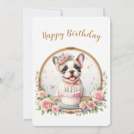 Cute Pastel Puppy Fransk Bulldog - födelsedagskort Julkort