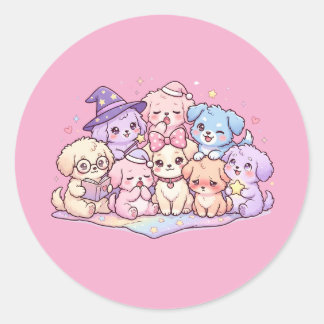 Cute Pastel Puppy Friends Sticker Sheet Runt Klistermärke