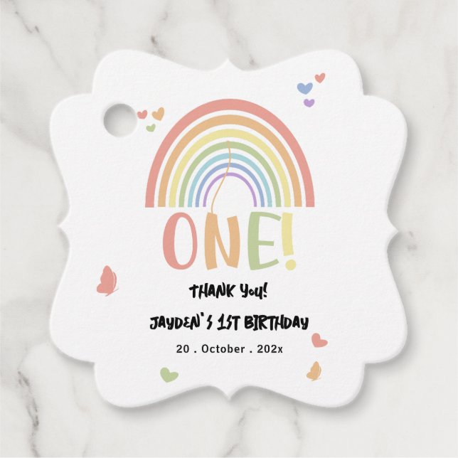 Cute Pastel Rainbow 1:a födelsedagen Gåvor Etiketter (Framsida)