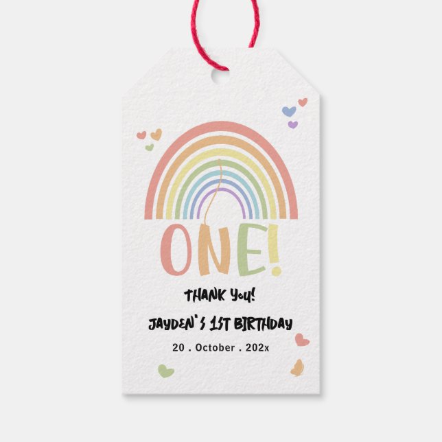 Cute Pastel Rainbow 1:a födelsedagen Presentetikett (Baksidan)