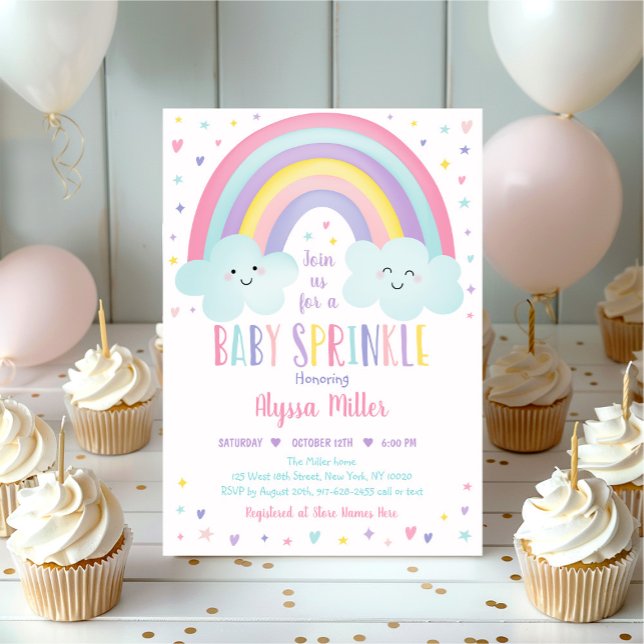 Cute Pastel Rainbow Clouds Baby Sprinkle Inbjudningar (Skapare uppladdad)