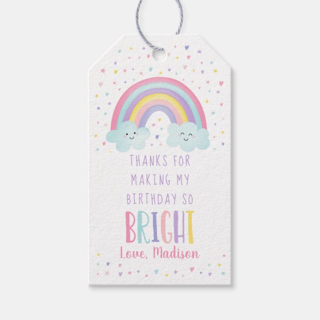 Cute Pastel Rainbow Clouds Birthday Tack Presentetikett (Framsidan)