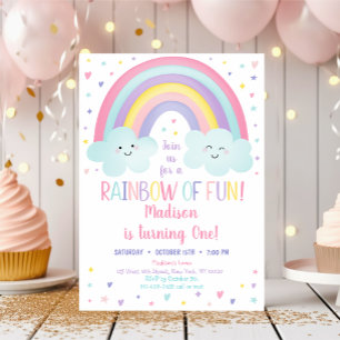 Cute Pastel Rainbow Clouds första födelsedag Inbjudningar
