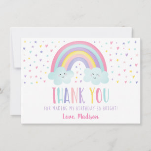 Cute Pastel Rainbow Clouds Tack på födelsedagen Kort