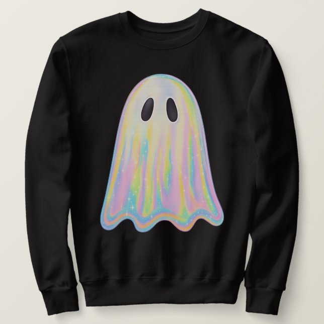 Cute Pastel Rainbow Ghost | Aesthetic Spooky Lång Ärmad Tröja (Design framsida)
