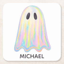 Cute Pastel Rainbow Ghost | Aesthetic Spooky Underlägg Papper Kvadrat