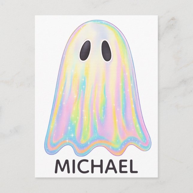 Cute Pastel Rainbow Ghost | Aesthetic Spooky Vykort (Framsida)