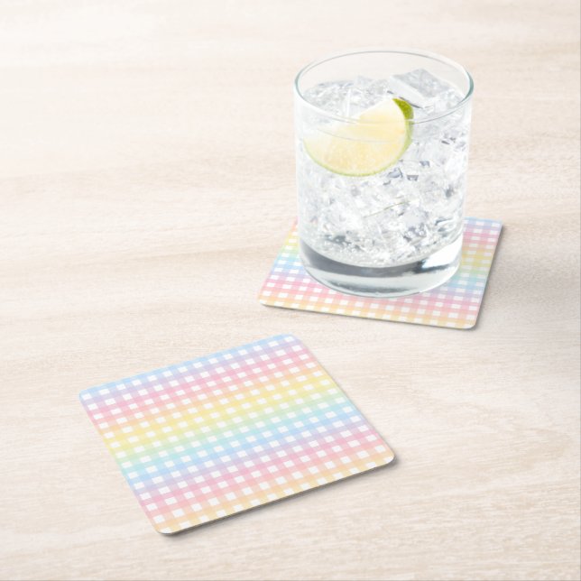 Cute Pastel Rainbow Gingham Play Underlägg Papper Kvadrat (Insitu)