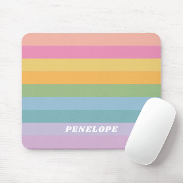 Cute Pastel Rainbow Rand Personlig Namn Musmatta (Med mus)