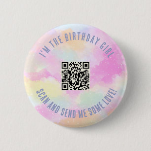 Cute Pastel Rainbow Rosa QR-kod födelsedagspengar Knapp