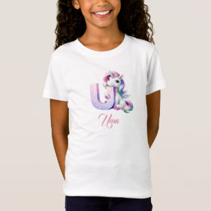 Cute Pastel Rainbow Unicorn Brev U Monogram T Shirt