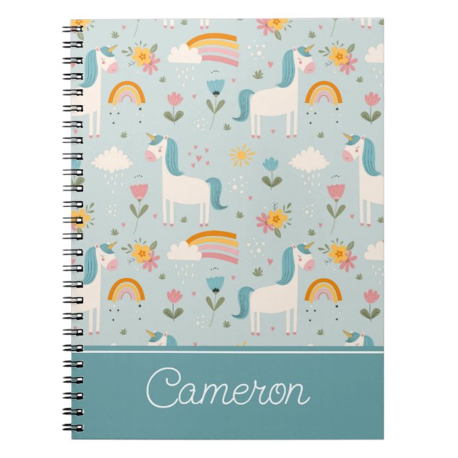 Cute pastel Rainbow Unicorn Mönster Anteckningsbok (Framsidan)