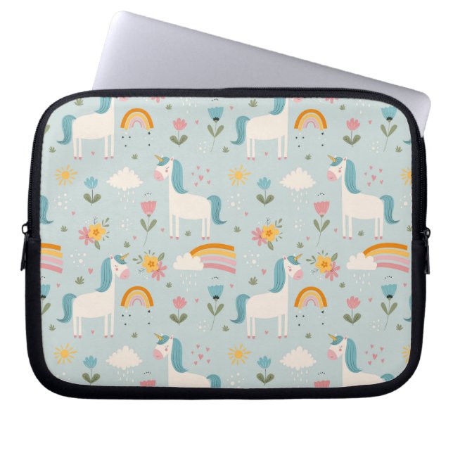Cute pastel Rainbow Unicorn Mönster Laptop Fodral (Framsidan)