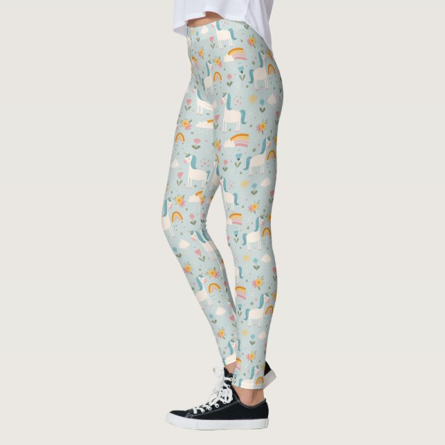 Cute pastel Rainbow Unicorn Mönster Leggings (Vänster)