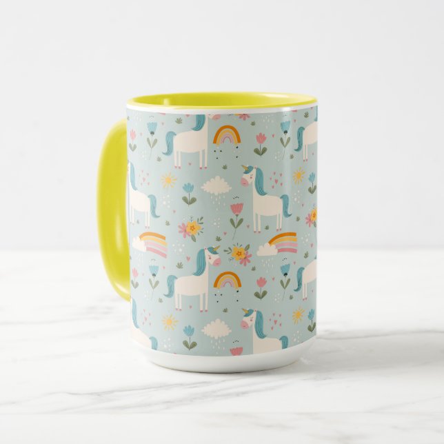 Cute pastel Rainbow Unicorn Mönster Mugg (Framsida vänster)