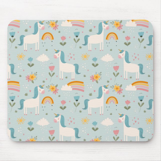 Cute pastel Rainbow Unicorn Mönster Musmatta (Framsidan)