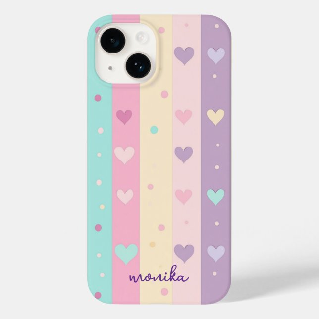 Cute Pastel Rand Hearts Polka dots Monogram (Baksida)