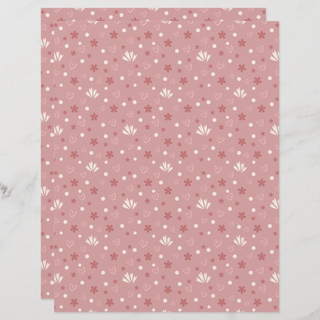 Cute Pastel Red Patterned Scrapbook Paper (Fram/baksida)