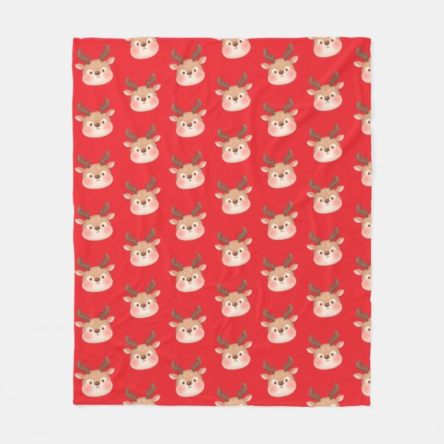 Cute Pastel Reindeer Head Fleecefilt (Framsidan)