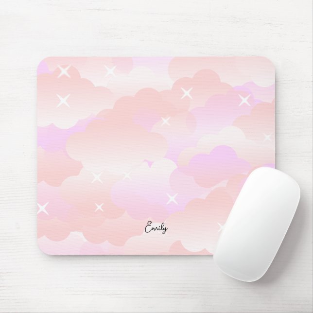 Cute Pastel Rosa Aesthetic Cloud Stars Anpassnings Musmatta (Med mus)