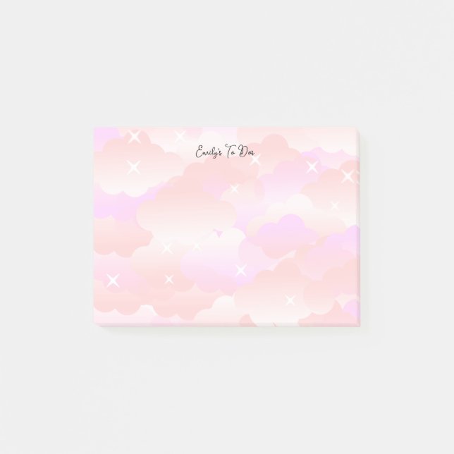 Cute Pastel Rosa Aesthetic Cloud Stars Anpassnings Post-it Block (Framsida)