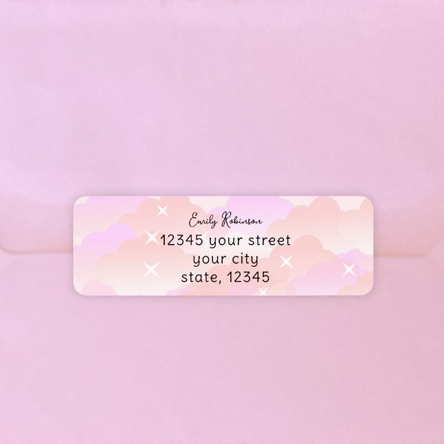 Cute Pastel Rosa Aesthetic Clouds Returadress Returadress Etikett (Skapare uppladdad)