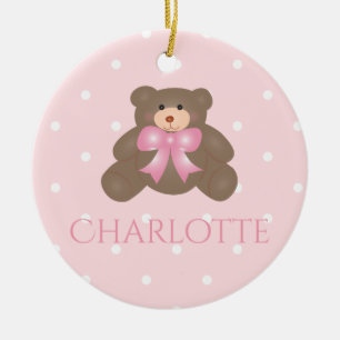 Cute Pastel Rosa Bear Unge Baby Första jul Julgransprydnad Keramik