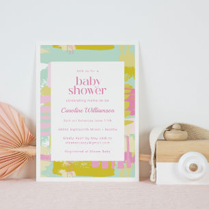 Cute Pastel Rosa Blue Abstrakt Art Baby Shower Inbjudningar