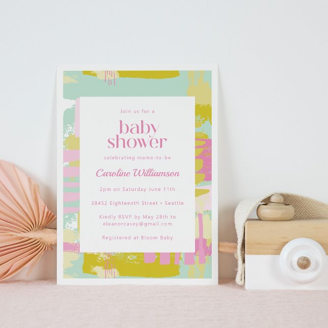 Cute Pastel Rosa Blue Abstrakt Art Baby Shower Inbjudningar (Skapare uppladdad)