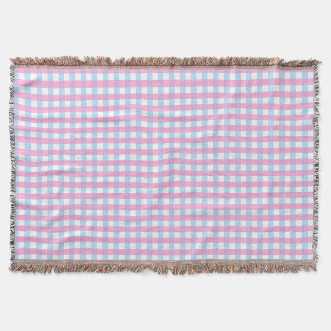 Cute Pastel Rosa Blue Gingham Check Filt (Framsidan)