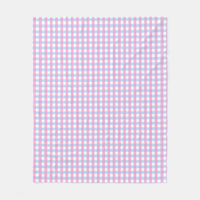 Cute Pastel Rosa Blue Gingham Check Fleecefilt (Framsidan)