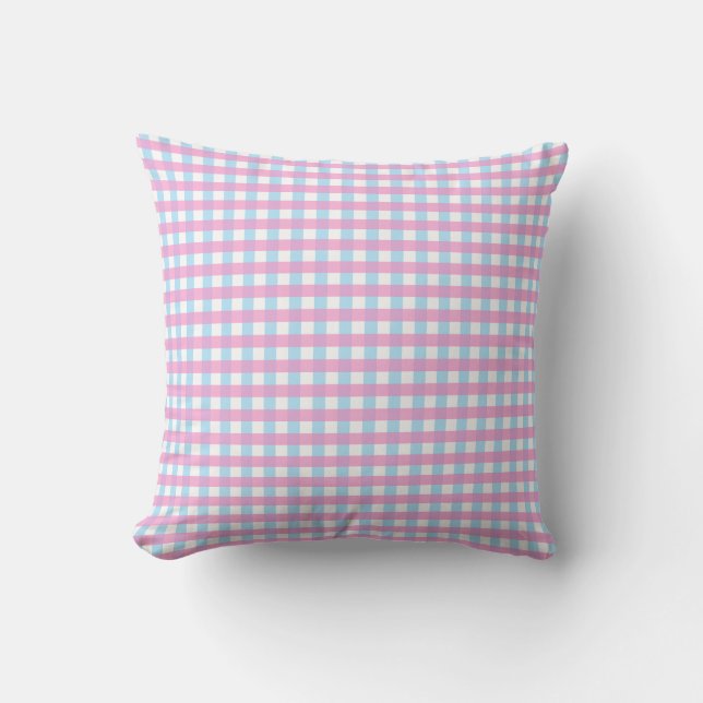 Cute Pastel Rosa Blue Gingham Check Kudde (Framsida)