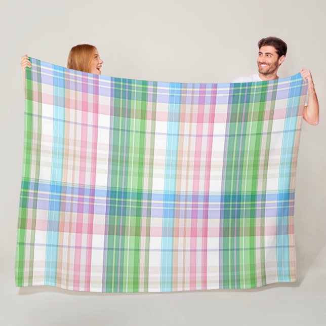 Cute Pastel Rosa Blue Grönt Tartan Play Mönster Fleecefilt (På plats)