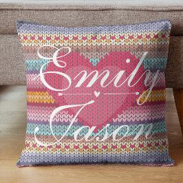 Cute Pastel Rosa Blue Heart Av Mönster Kudde