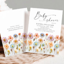 Cute Pastel Rosa Boho Vild Flowers Baby Shower