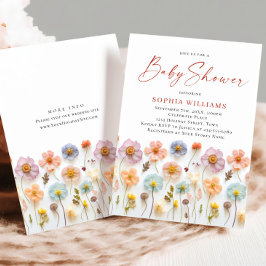 Cute Pastel Rosa Boho Vild Flowers Baby Shower Inbjudningar