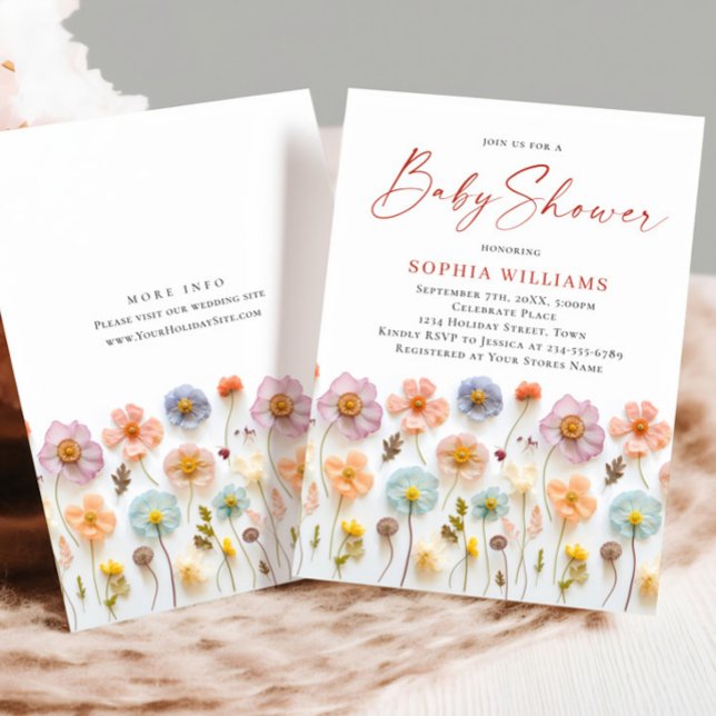 Cute Pastel Rosa Boho Vild Flowers Baby Shower Inbjudningar (Skapare uppladdad)